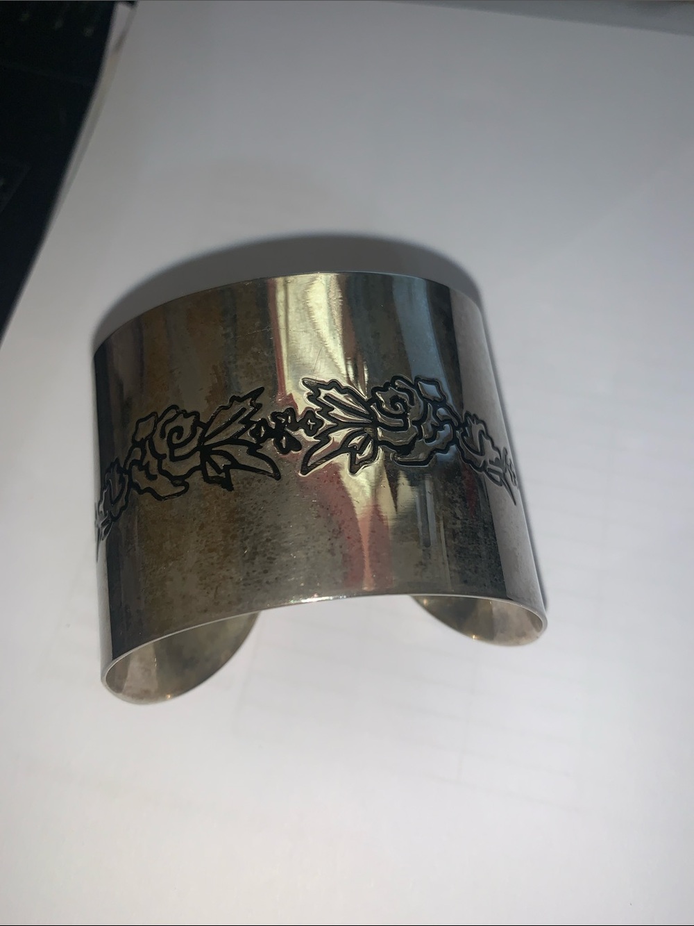Sterling-Style Silver Floral Cuff Bracelet